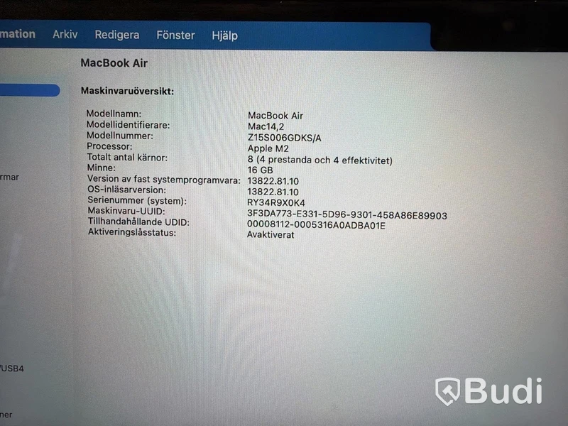 Laptop Apple MacBook Air, M2, 16 GB RAM