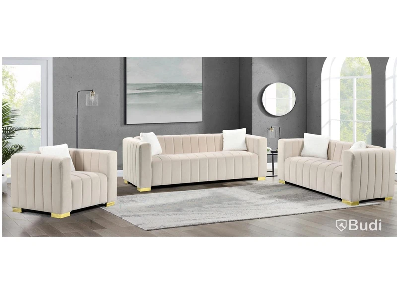 Soffgrupp, 4 del - 3+2+1+1, modell Eva, Beige sammet