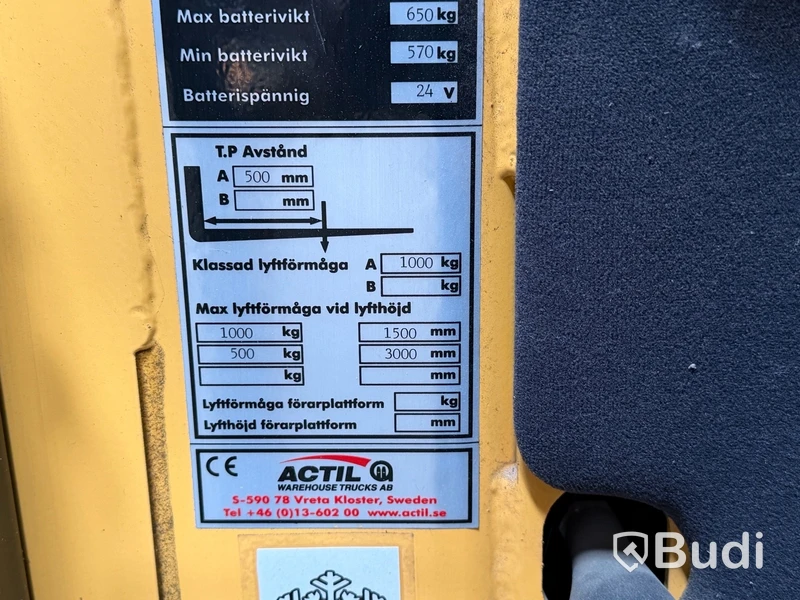 Plocktruck, Actil OPL 10 3.0, 1000kg, 3m, batteri från 2025