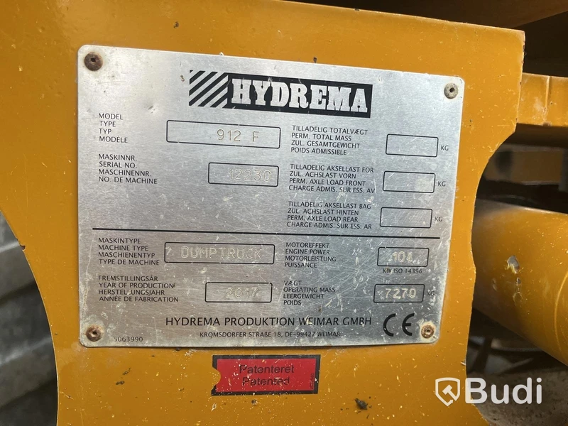 Dumper Hydrema 912F -2017 | 1887 h