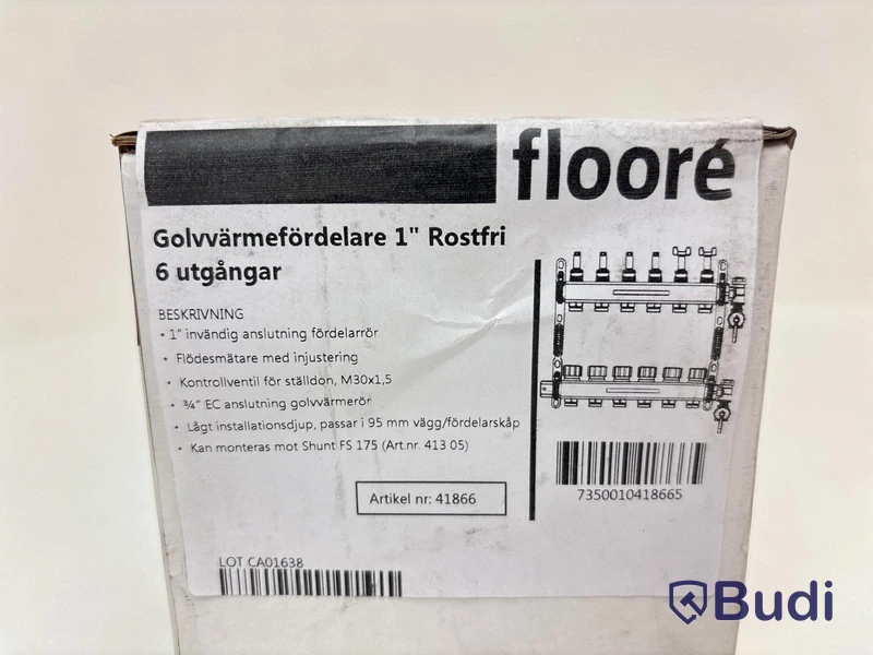 Golvvärmefördelare flooré, 1 tum, rostfri, 6 utgångar