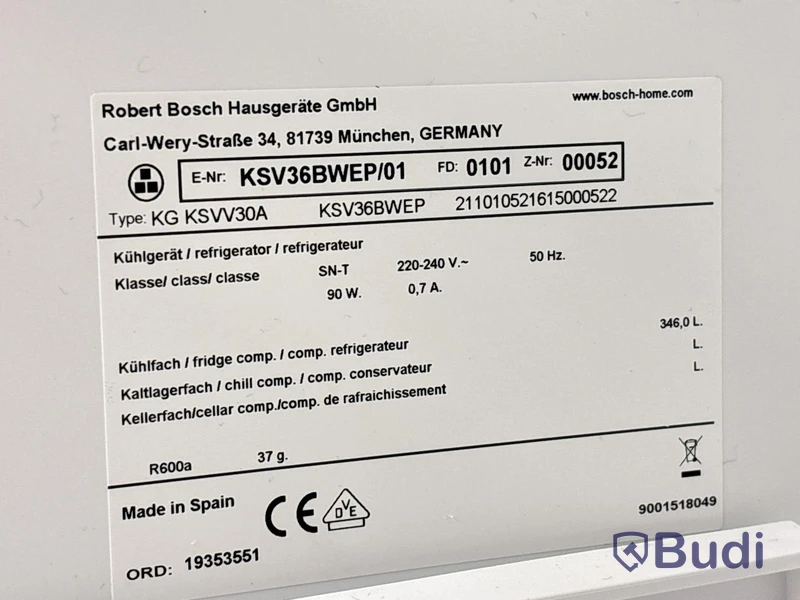 Kylskåp Bosch Serie 6 KSV36BWEP