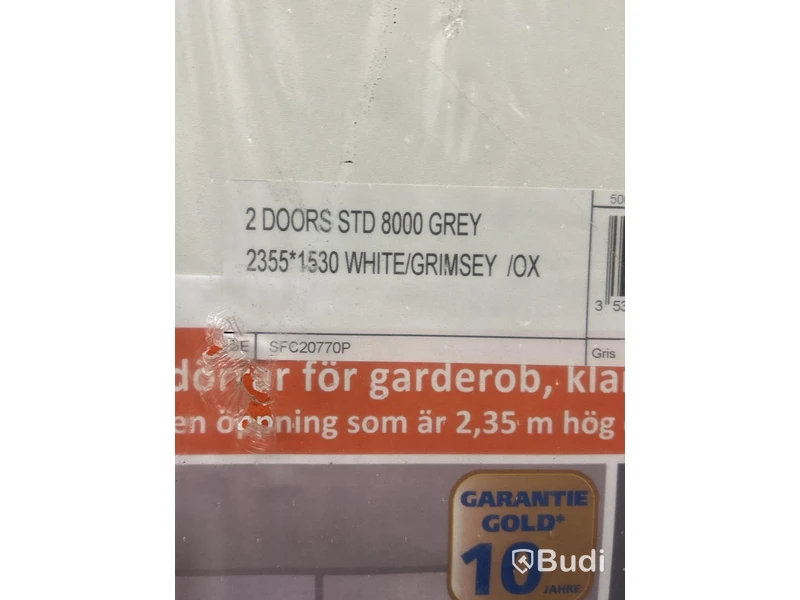 SKJUTDÖRR 1530X2355MM VIT/LJUSGRÅ 2-PACK