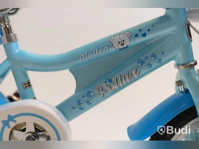 (NEW) Pollux bicycle incl. training wheels, with doll seat, 12-inch wheels, 6-inch frame, blue
