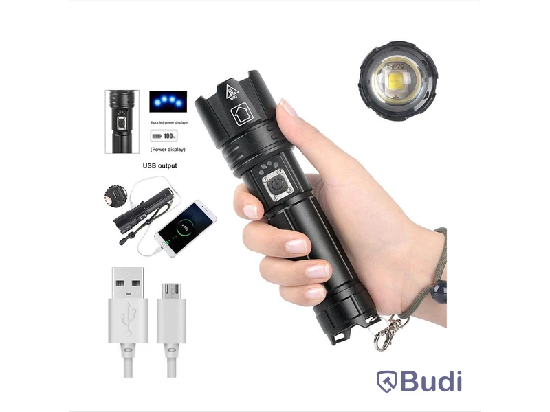 Parti med 4 st LED-ficklampor, 3000 lumen, usb-c laddning - fri frakt