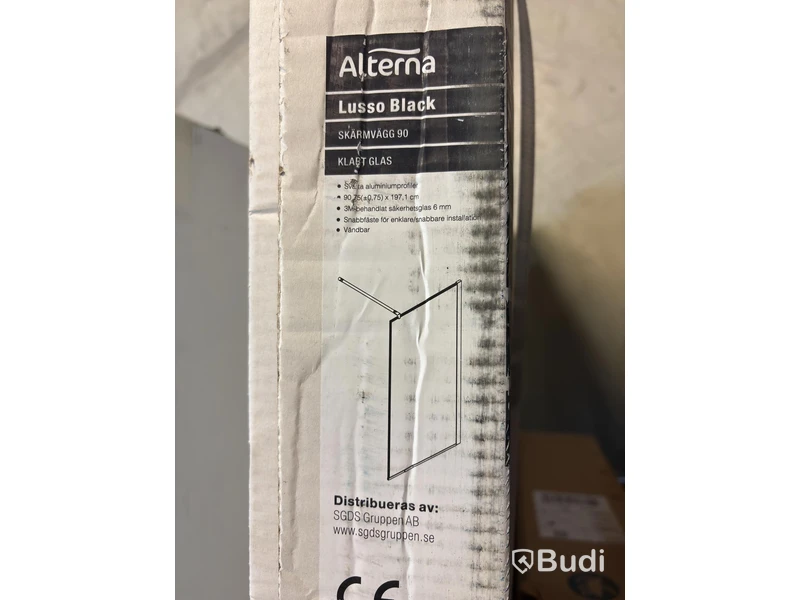 Dushvägg/ skärmvägg Alterna, Lusso black, rak, 90,75x197,1 cm