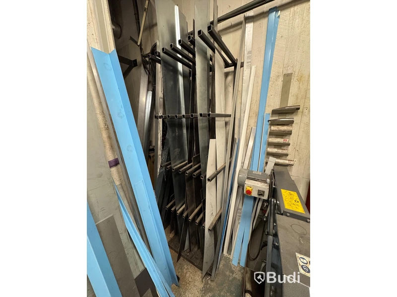 Lot of sheet metal and profile sections incl. storage rack