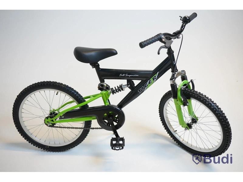 Cykel Tiger, MTB heldämpad, hjul 20 tum, ram 10 tum, svart/grön