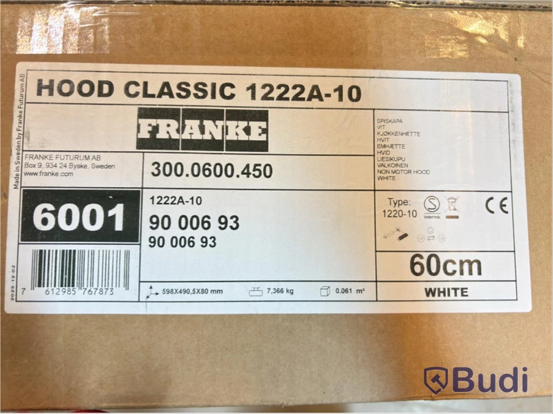 SPISKÅPA FRANKE, CLASSIC 1222A-10, 60CM, STOR VOLYMDEL, VIT