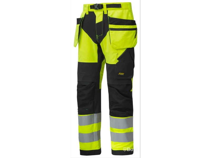 (NEW) SNICKERS WORK TROUSERS, 6932 YELLOW/BLACK, HI-VIS CLASS 2, FW HF, SIZE 88