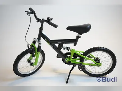 Cykel Tiger, MTB heldämpad, hjul 16 tum, ram 8 tum, svart/grön
