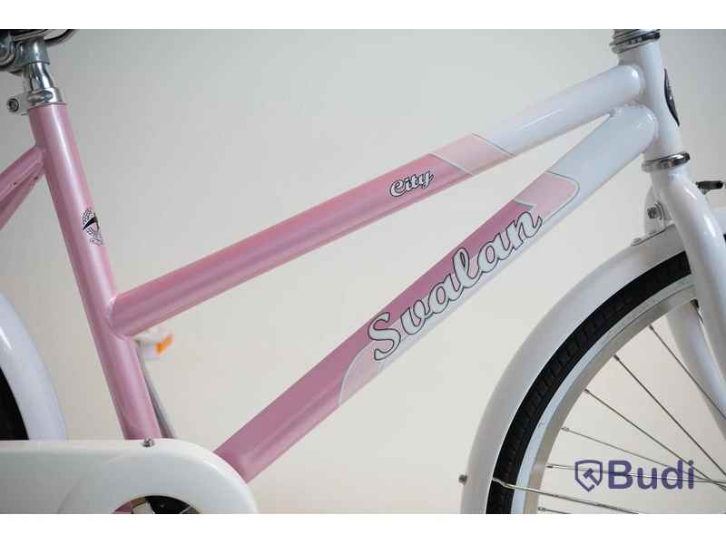 Cykel Svalan, City, hjul 24 tum, ram 14 tum, vit/ljus rosa