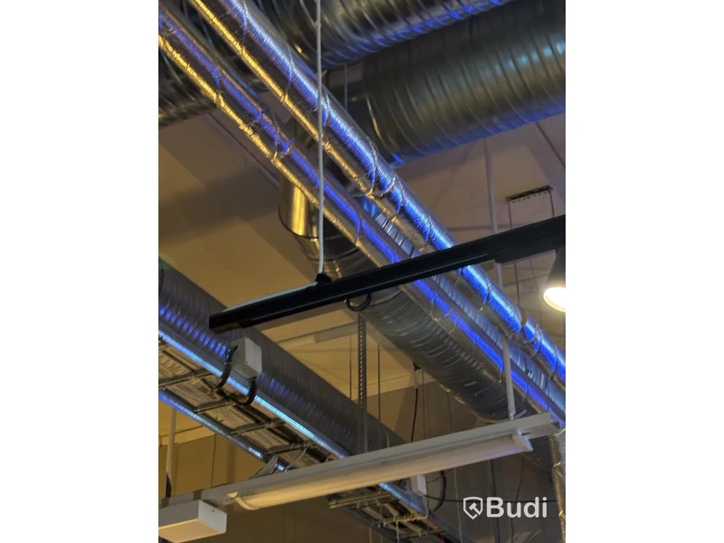 Track-mounted spotlights and lamps