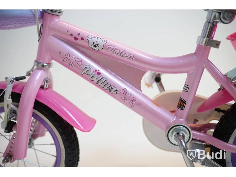 (NEW) Pollux bicycle incl. training wheels, with doll seat, 12-inch wheels, 6-inch frame, pink
