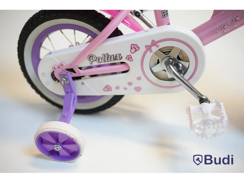 (NEW) Pollux bicycle incl. training wheels, with doll seat, 12-inch wheels, 6-inch frame, pink