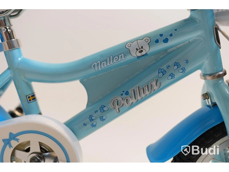 (NEW) Pollux bicycle incl. training wheels, with doll seat, 12-inch wheels, 6-inch frame, blue