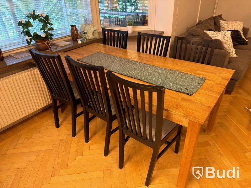 Wooden dining table with chairs