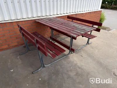 Picnic tables with benches, 2 pcs, red