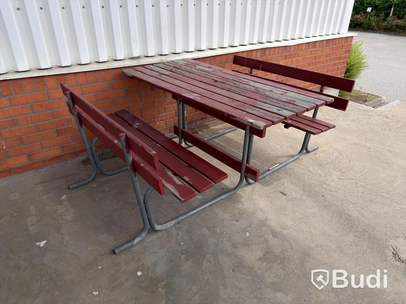 Picnic tables with benches, 2 pcs, red