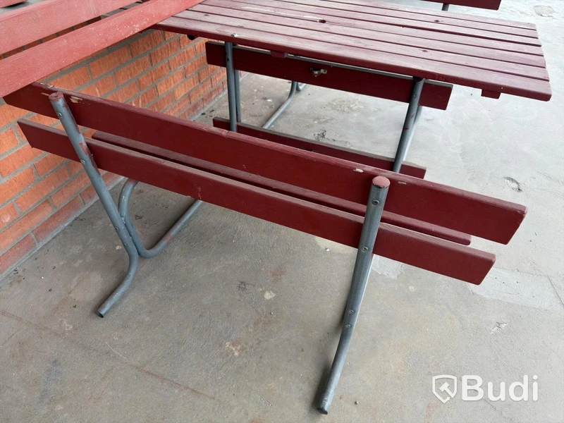 Picnic tables with benches, 2 pcs, red