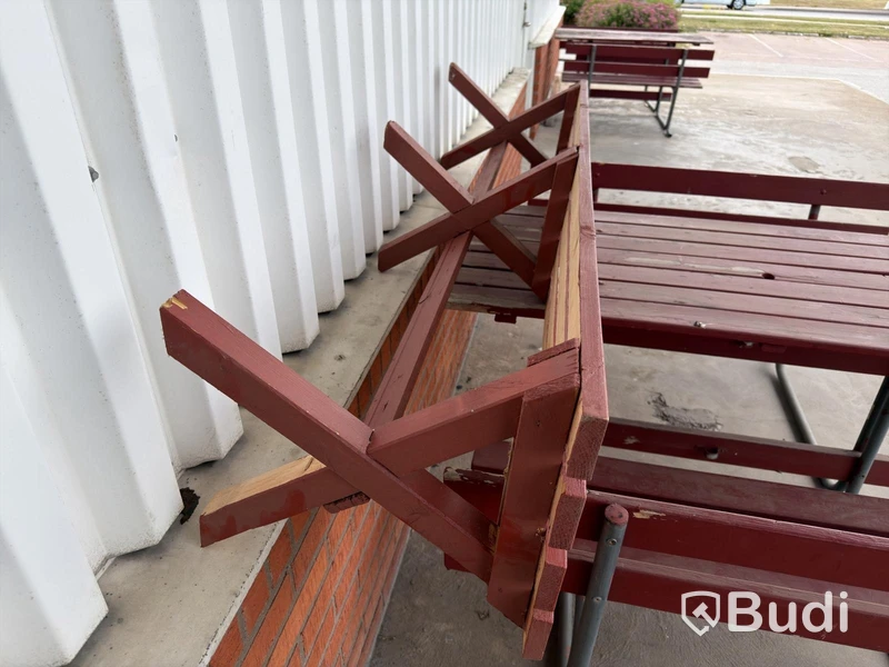 Picnic tables with benches, 2 pcs, red