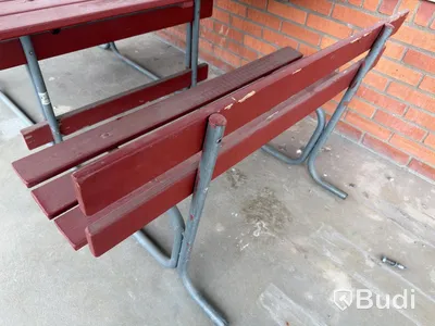 Picnic tables with benches, 2 pcs, red