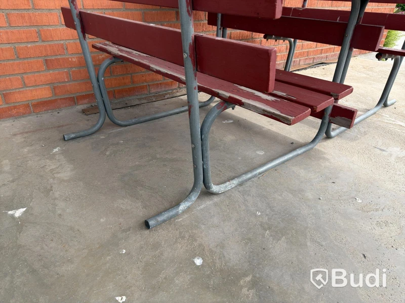 Picnic tables with benches, 2 pcs, red