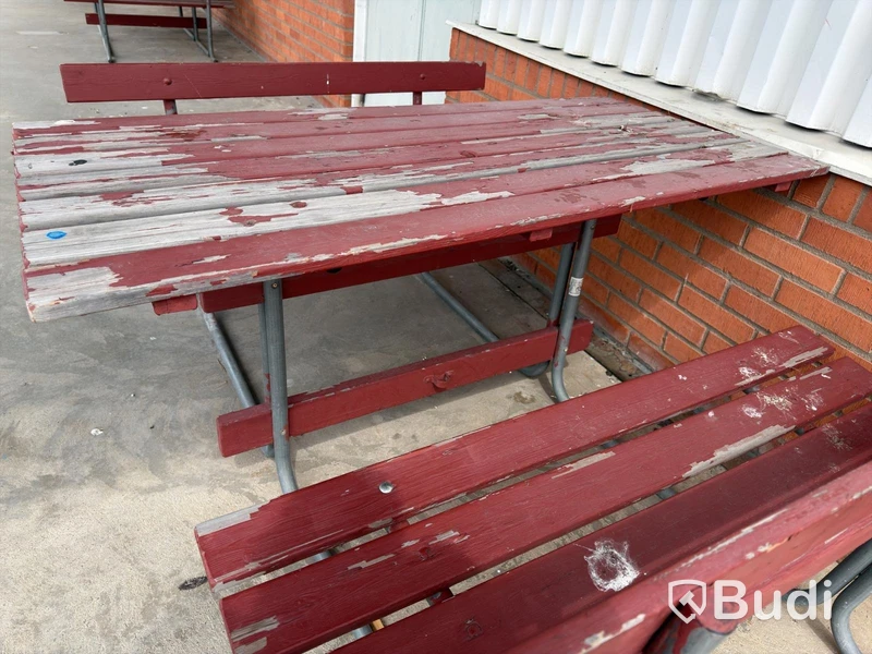 Picnic tables with benches, 2 pcs, red