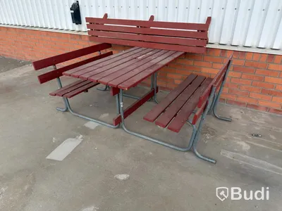 Picnic tables with benches, 2 pcs, red