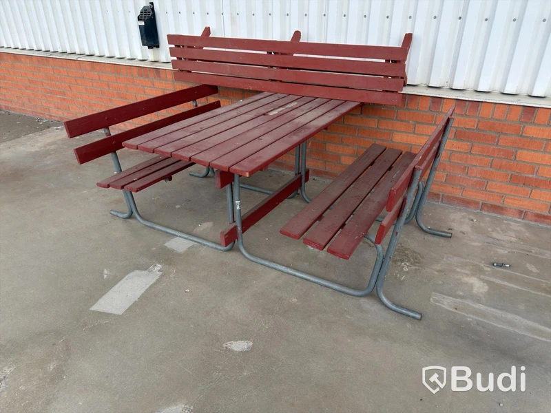 Picnic tables with benches, 2 pcs, red