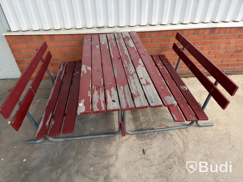 Picnic tables with benches, 2 pcs, red