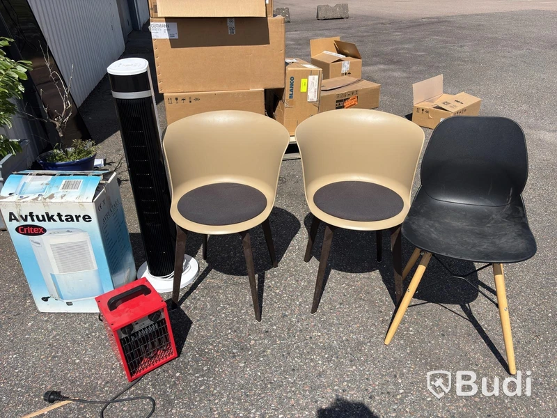 Chairs, dehumidifier, fans