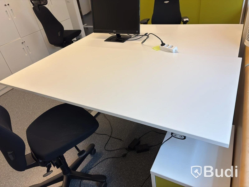 Height-adjustable desk incl. office chair and drawer unit