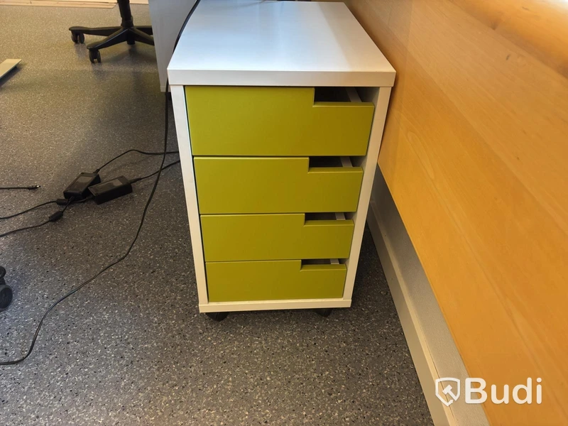 Height-adjustable desk incl. office chair and drawer unit
