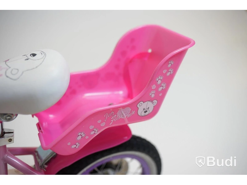 (NEW) Pollux bike incl. training wheels, with doll seat, 12-inch wheels, 6-inch frame, pink