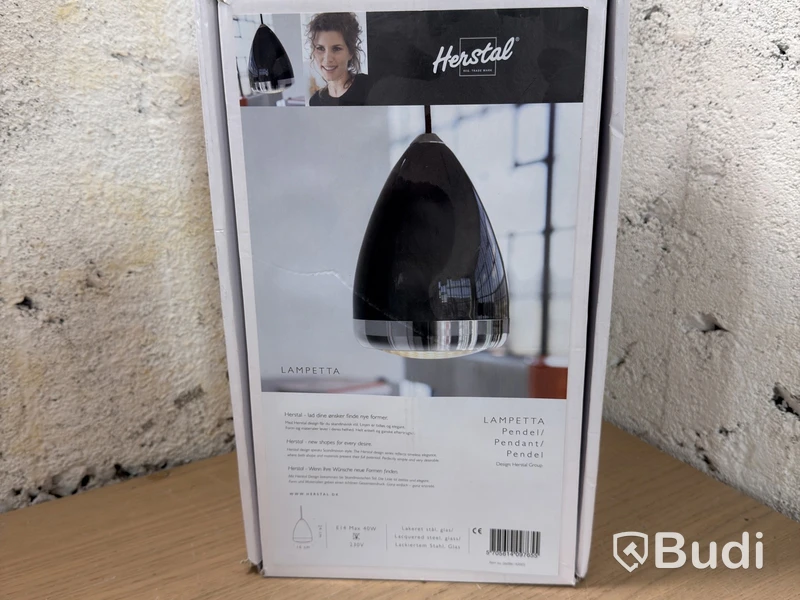 Herstal Lampetta pendant lamp, black steel and glass
