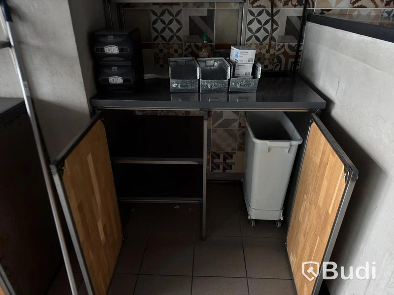 Waste station, with worktop and shelving