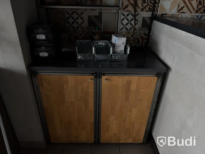 Waste station, with worktop and shelving