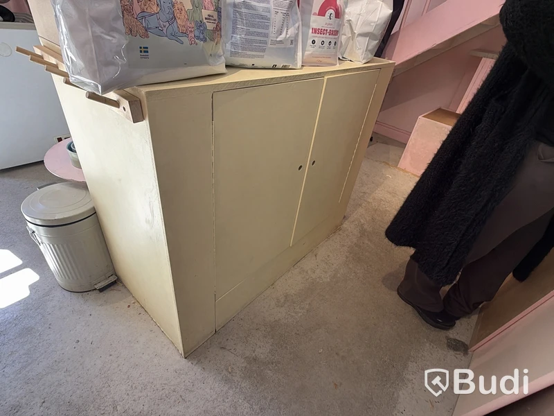 Storage cabinet with two doors and pedestal