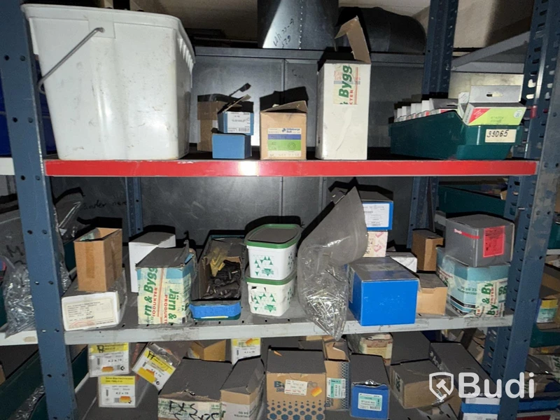 Shelving system with a large quantity of assorted bolts, nuts and washers