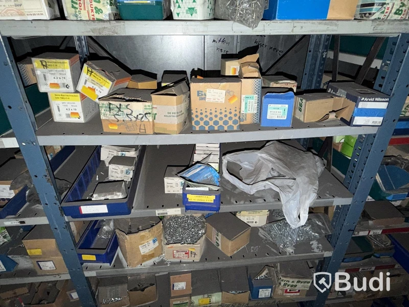 Shelving system with a large quantity of assorted bolts, nuts and washers