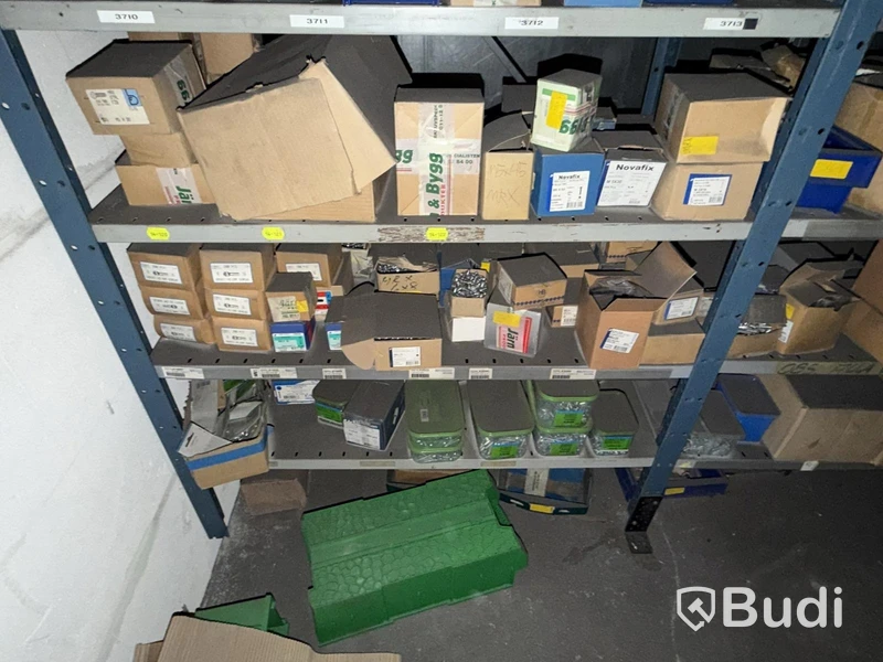 Shelving system with a large quantity of assorted bolts, nuts and washers