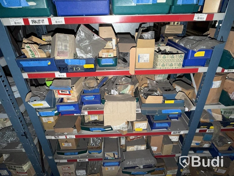 Shelving system with a large quantity of assorted bolts, nuts and washers