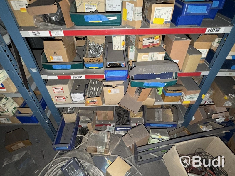 Shelving system with a large quantity of assorted bolts, nuts and washers