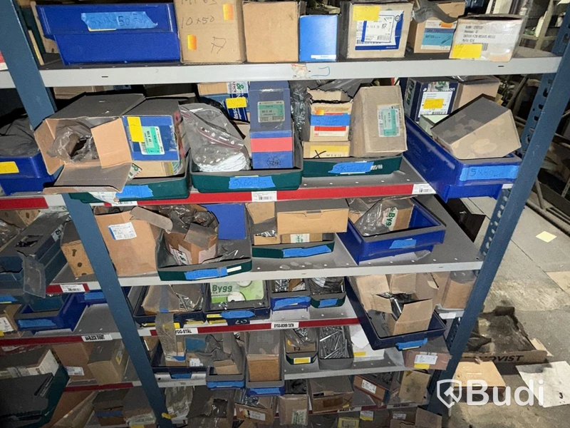Shelving system with a large quantity of assorted bolts, nuts and washers