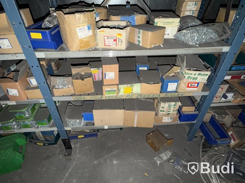 Shelving system with a large quantity of assorted bolts, nuts and washers