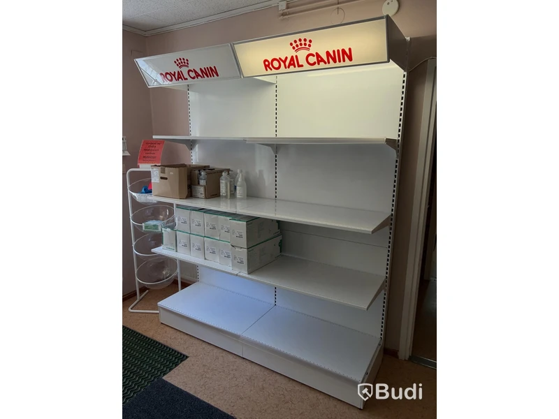 Store shelving, 13 sections, and assorted store fixtures
