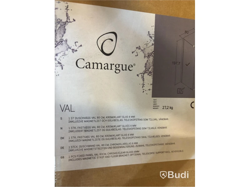 (NEW) Camargue Val shower wall, 80 cm, chrome/clear 6 mm glass