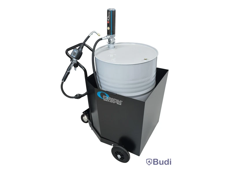 Mobile oil dispenser for 205 L drum, bunded with pump and flow meter - Donated by Alentec & Orion