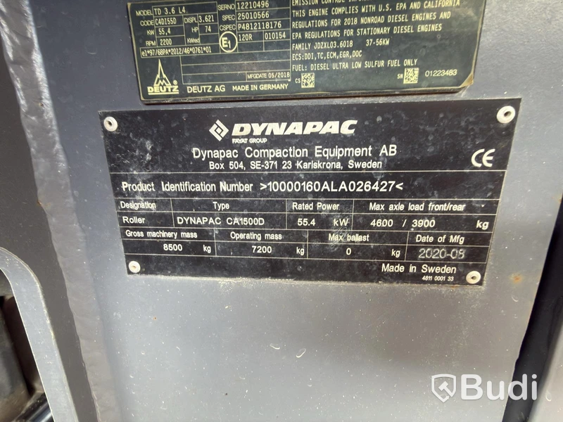 Vält Dynapac CA1500D, 2020, diesel
